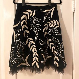 Anthropologie odille black floral embroidered skirt (RARE)